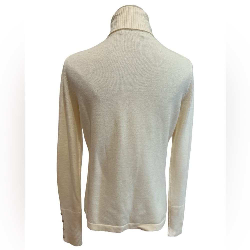 80s MINIMALIST LAGENLOOK CREAM TURTLENECK SWEATER ABALONE BUTTON CUFFS SZ M - Picture 4 of 4